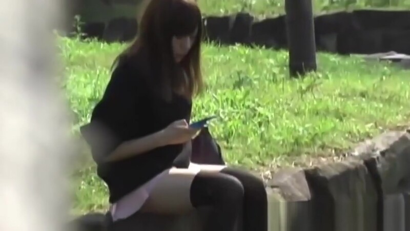 Asian teen babe secretly filmed upskirt outdoors in public