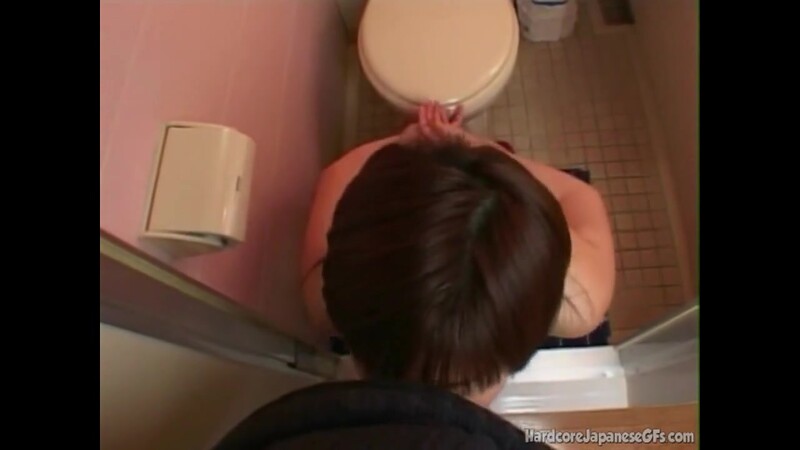 Hot Japanese Girl tied blowjob hairly dick with yummy tits toilet